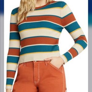 Dickies Long Sleeve Striped Ribbed Crop Sweater
